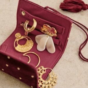 Sezane Burgundy Tasseled Veltvet Jewelry Wrap Organizer